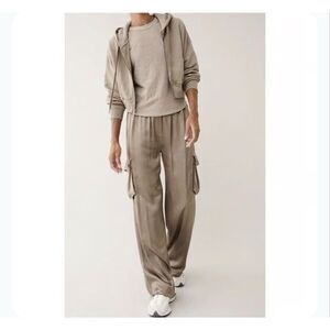 PHARAOH Mason Anthracite Cargo Pants Vintage Satin, Mushroom Olive, Size 1/Small